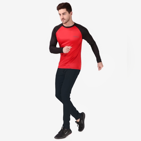 CORWOX Men's Active Full Sleeves Red & Black Sports Polyester T-Shirt - Picture 6 of 6